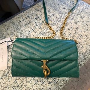 Rebecca Minkoff emeral green quilted leather crossbody bag. NWT